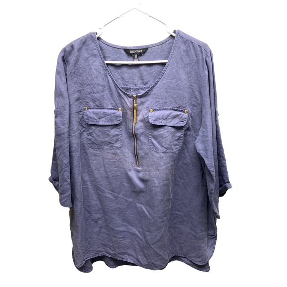 Ellen Tracy Linen Top Double Pocket 3/4 Sleeves Blouse Size 1X - Picture 1 of 11